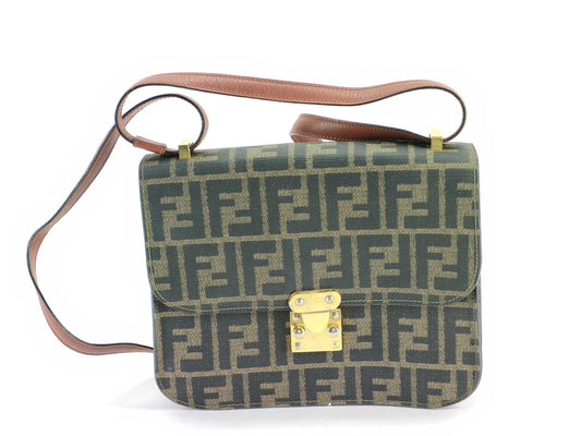 FENDI Zucka Print Fendi PVC Shoulder Bag Khaki x Black Shoulder Bag