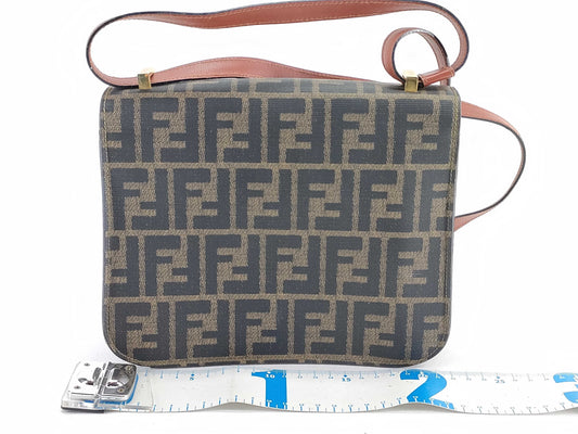 FENDI Zucka Print Fendi PVC Shoulder Bag Khaki x Black Shoulder Bag