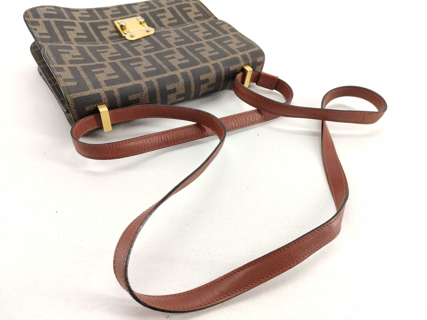 FENDI Zucka Print Fendi PVC Shoulder Bag Khaki x Black Shoulder Bag