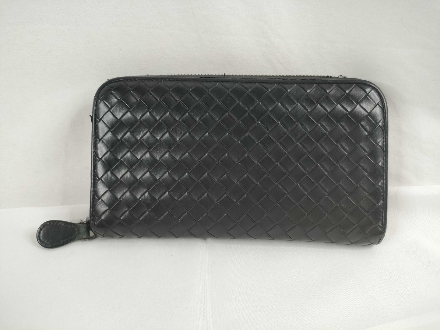BOTTEGA VENETA Intrecciato Intrecciato Leather Round Zip Long Wallet Black Wallet