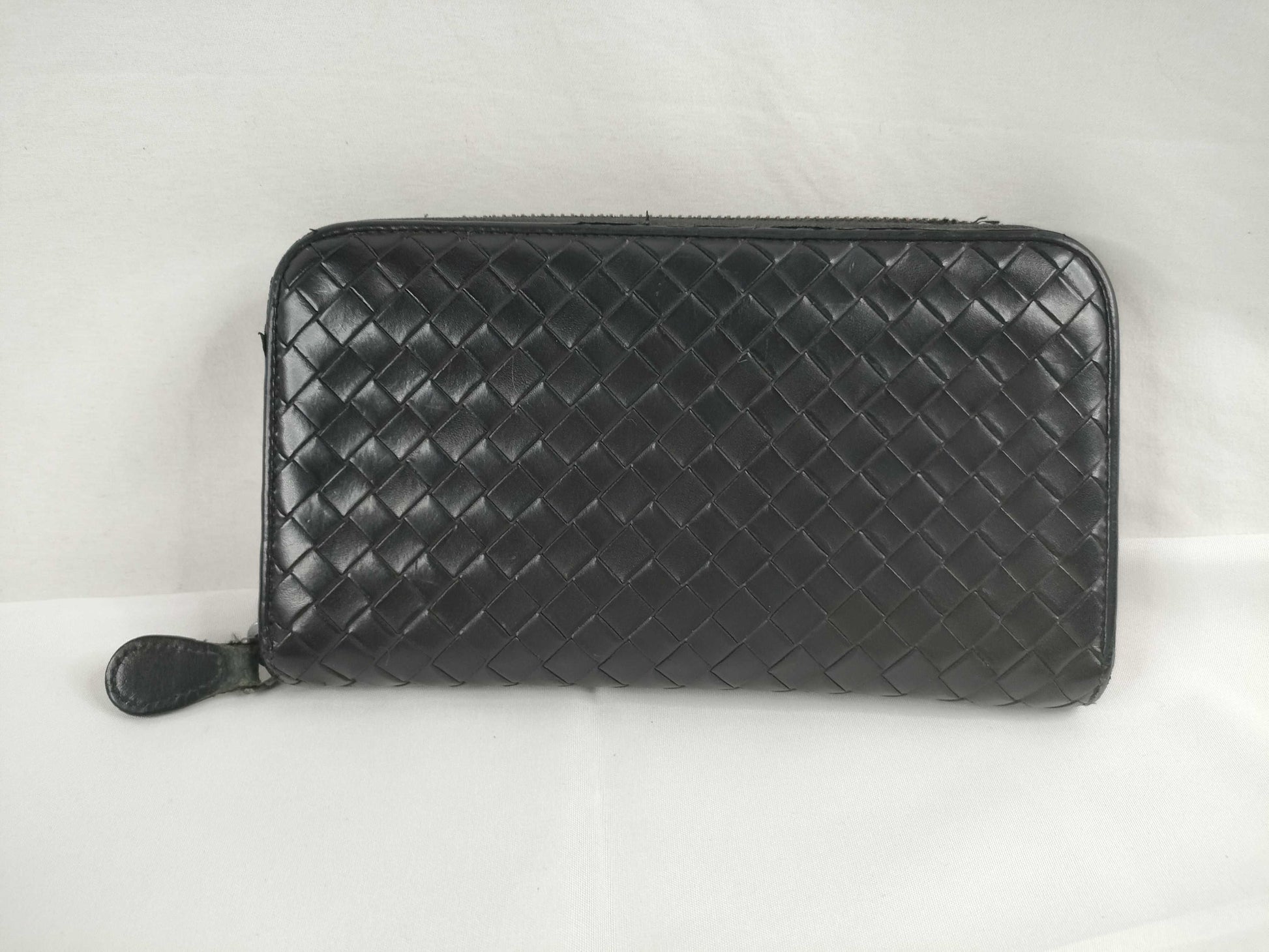 BOTTEGA VENETA Intrecciato Intrecciato Leather Round Zip Long Wallet Black Wallet