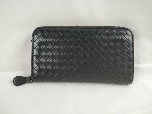 BOTTEGA VENETA Intrecciato Intrecciato Leather Round Zip Long Wallet Black Wallet