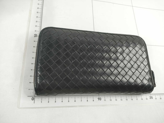BOTTEGA VENETA Intrecciato Intrecciato Leather Round Zip Long Wallet Black Wallet