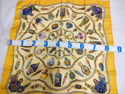 HERMES Carre Hermes Carre 90 Perfume Bottle Silk Scarf Yellow Scarf