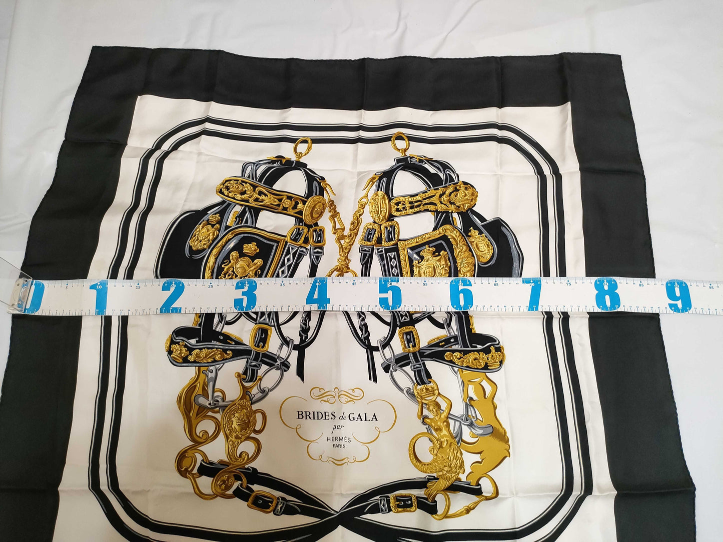 HERMES Carre Hermes Carre 90 BRIDES de GALA Silk Scarf Black x White Scarf