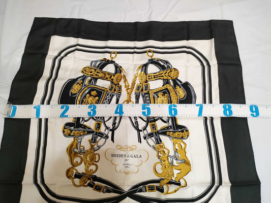 HERMES Carre Hermes Carre 90 BRIDES de GALA Silk Scarf Black x White Scarf