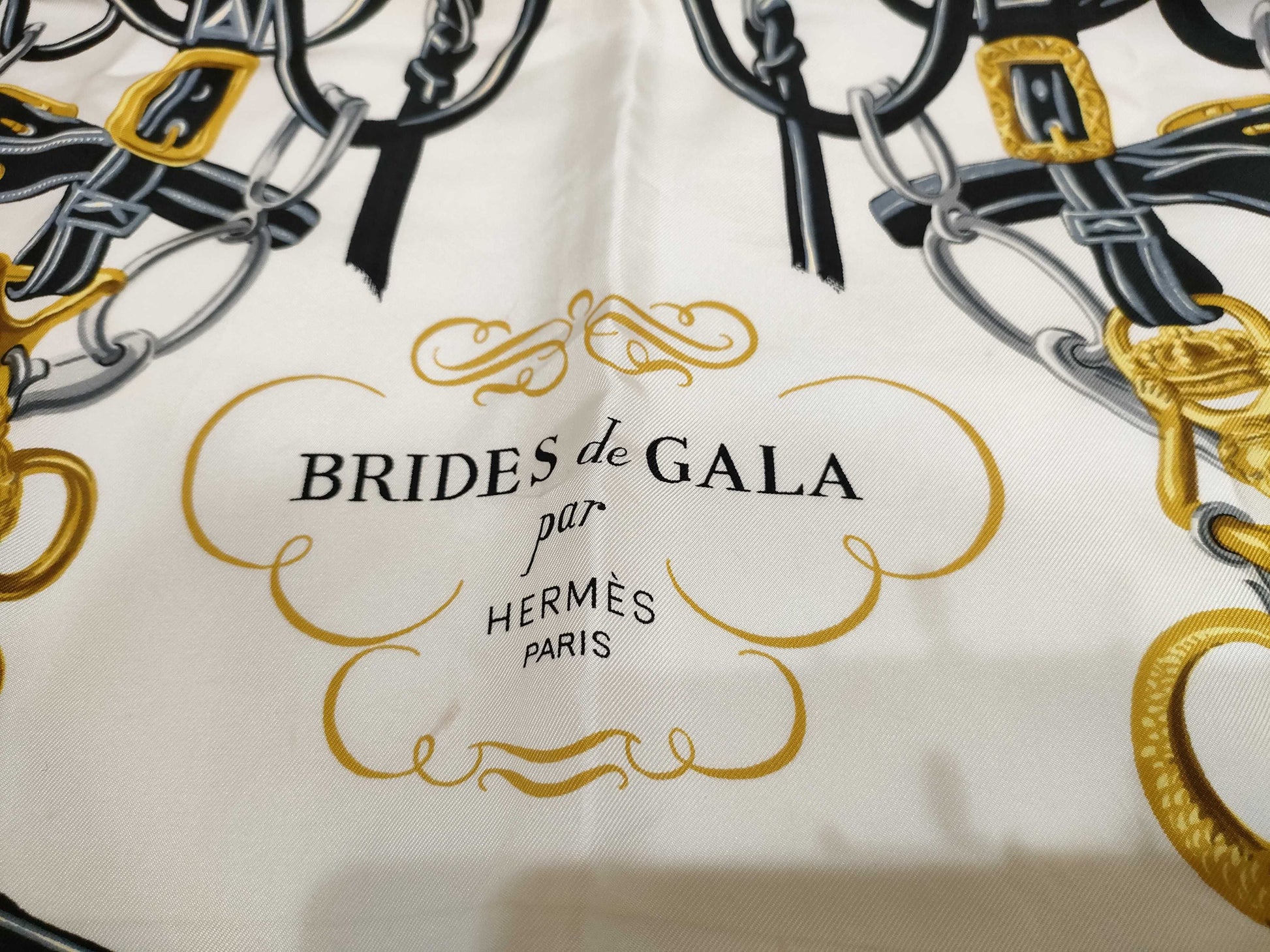 HERMES Carre Hermes Carre 90 BRIDES de GALA Silk Scarf Black x White Scarf