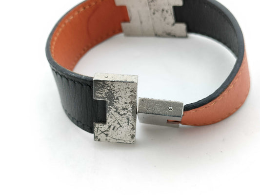 HERMES Lurie Leather Bracelet Orange x Black Bracelet Bangle