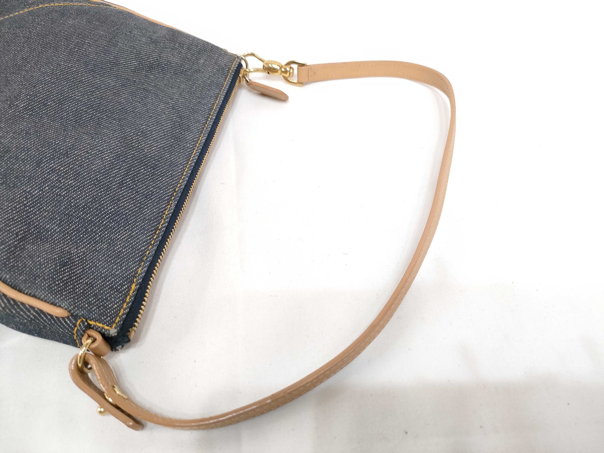 Dior Christian Dior Denim One Shoulder Bag MC0071 Navy x Brown Handbag