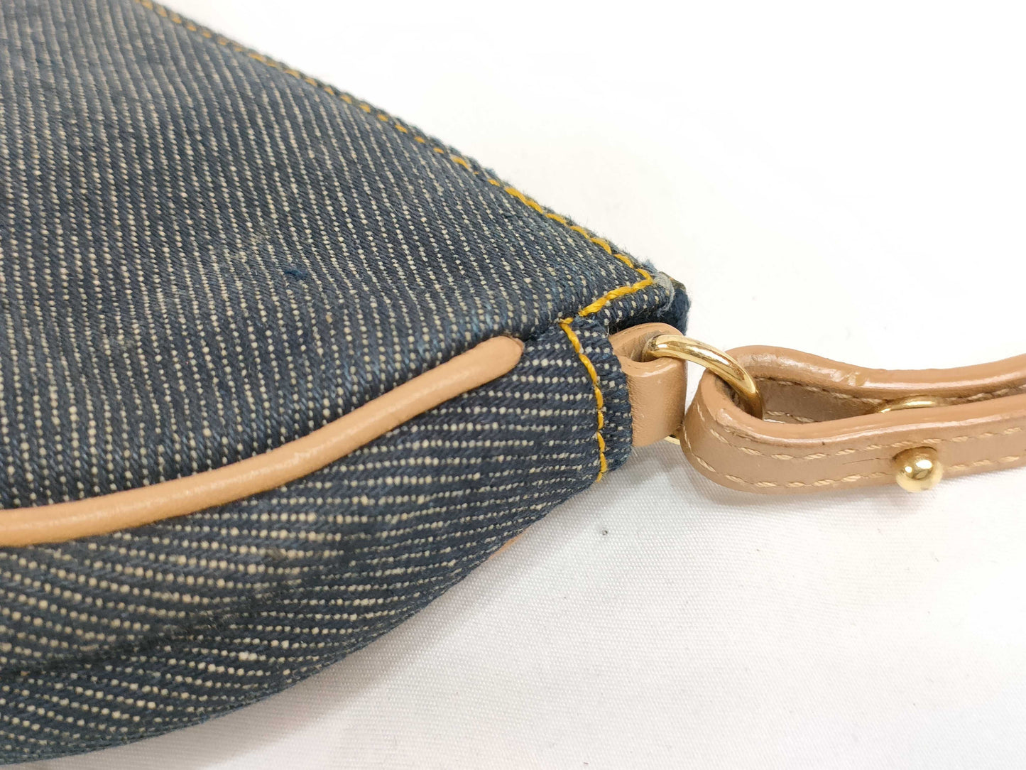 Dior Christian Dior Denim One Shoulder Bag MC0071 Navy x Brown Handbag