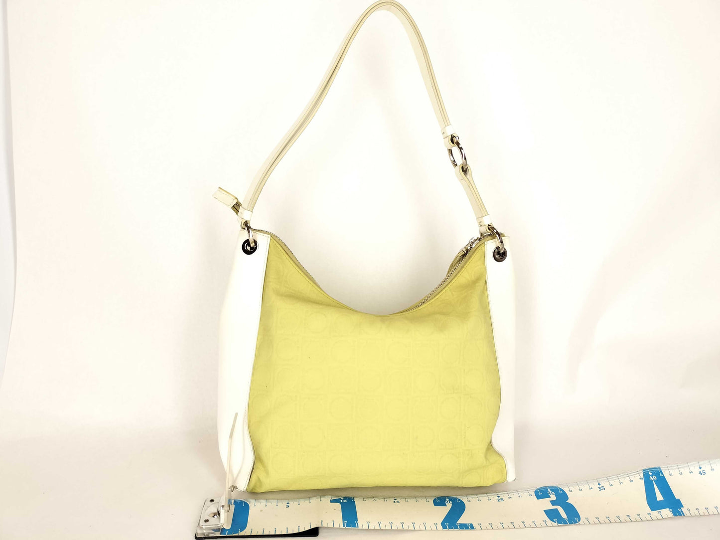 Salvatore Ferragamo Gancini Salvatore Ferragamo Gancini Nylon Canvas x Leather Shoulder Bag Q21 4327 Yellow Green x White Shoulder Bag