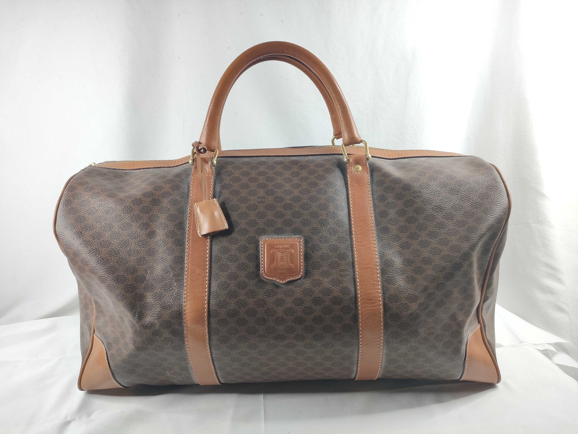 CELINE Macadam PVCx Leather Boston Bag M12 Brown Boston Bag