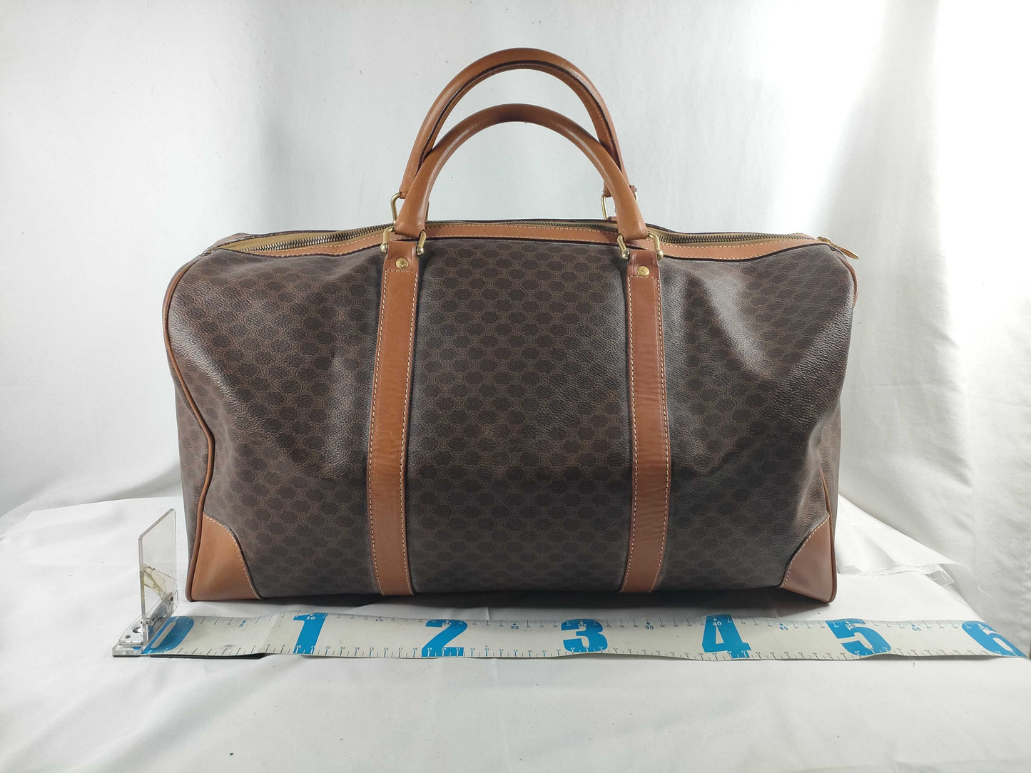 CELINE Macadam PVCx Leather Boston Bag M12 Brown Boston Bag