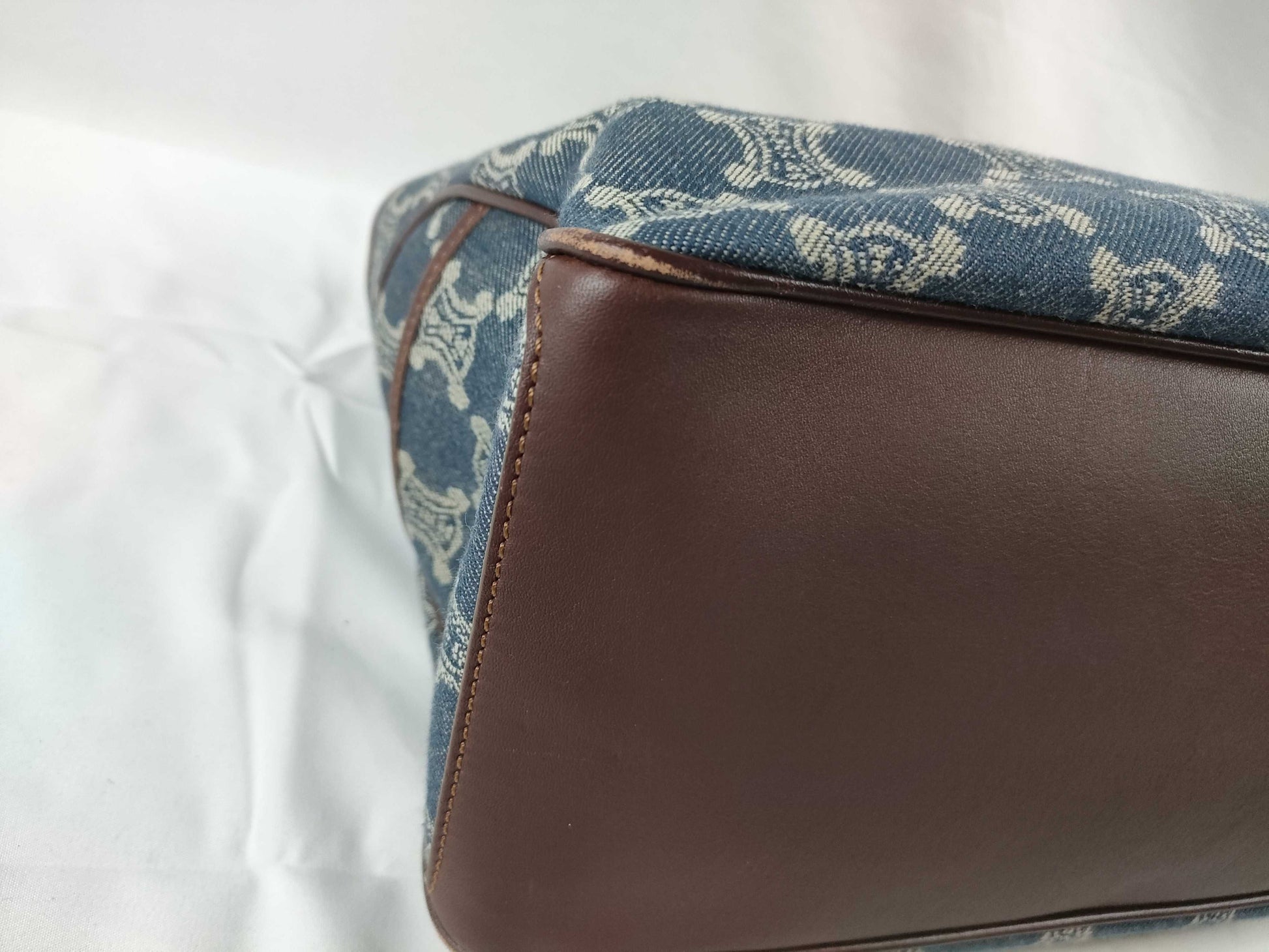 CELINE Paris Macadam Handbag Blue x Brown Handbag