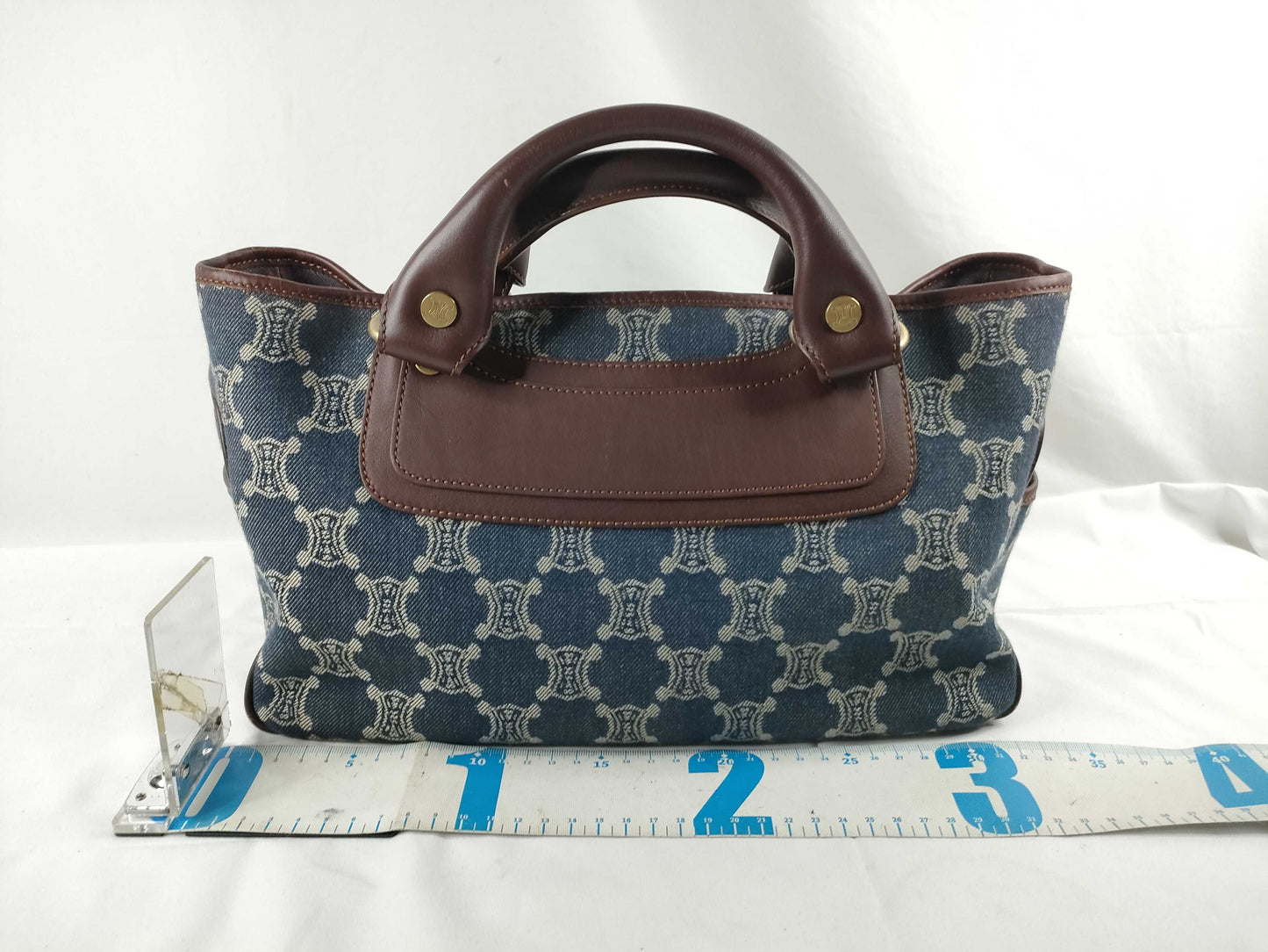 CELINE Paris Macadam Handbag Blue x Brown Handbag