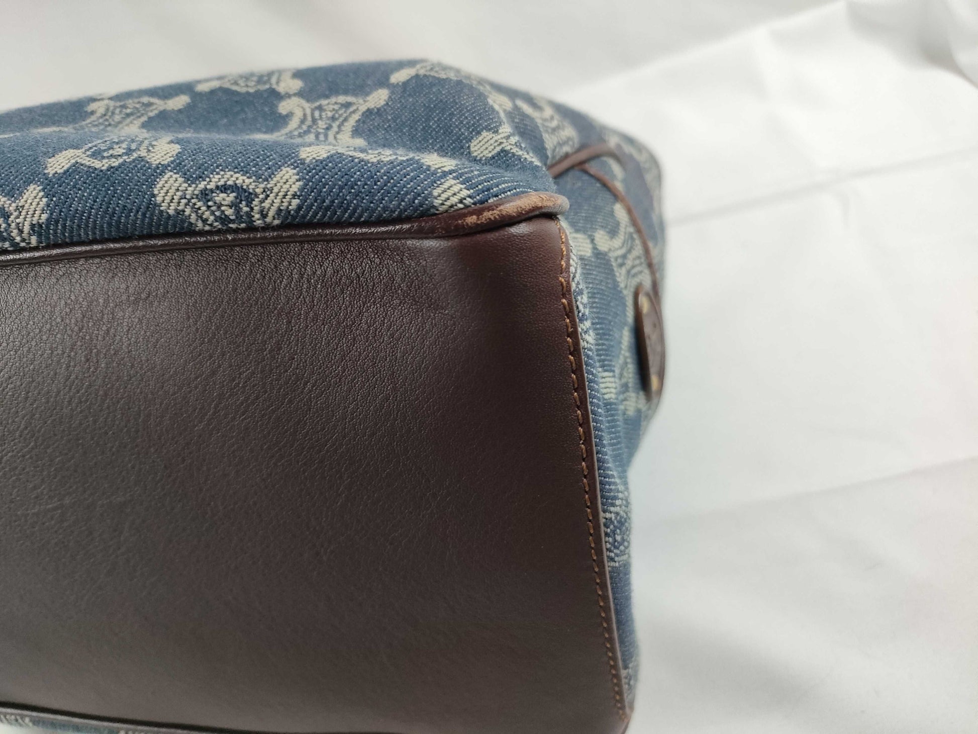CELINE Paris Macadam Handbag Blue x Brown Handbag