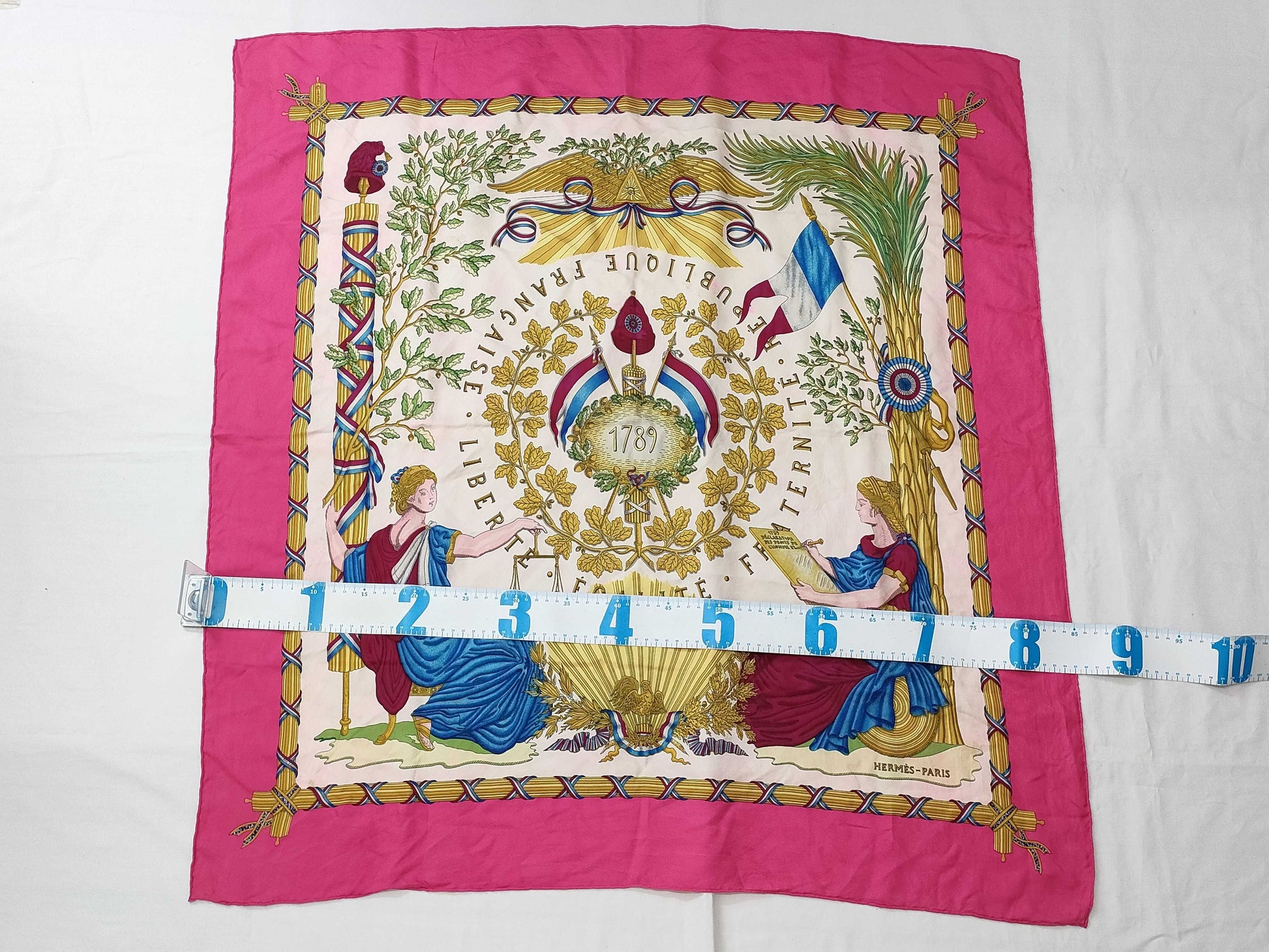 HERMES Carre Hermes Carre 90 French Revolution Silk Scarf Pink Scarf