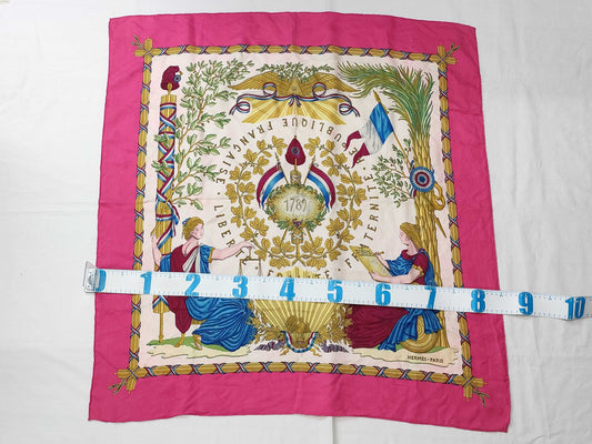 HERMES Carre Hermes Carre 90 French Revolution Silk Scarf Pink Scarf