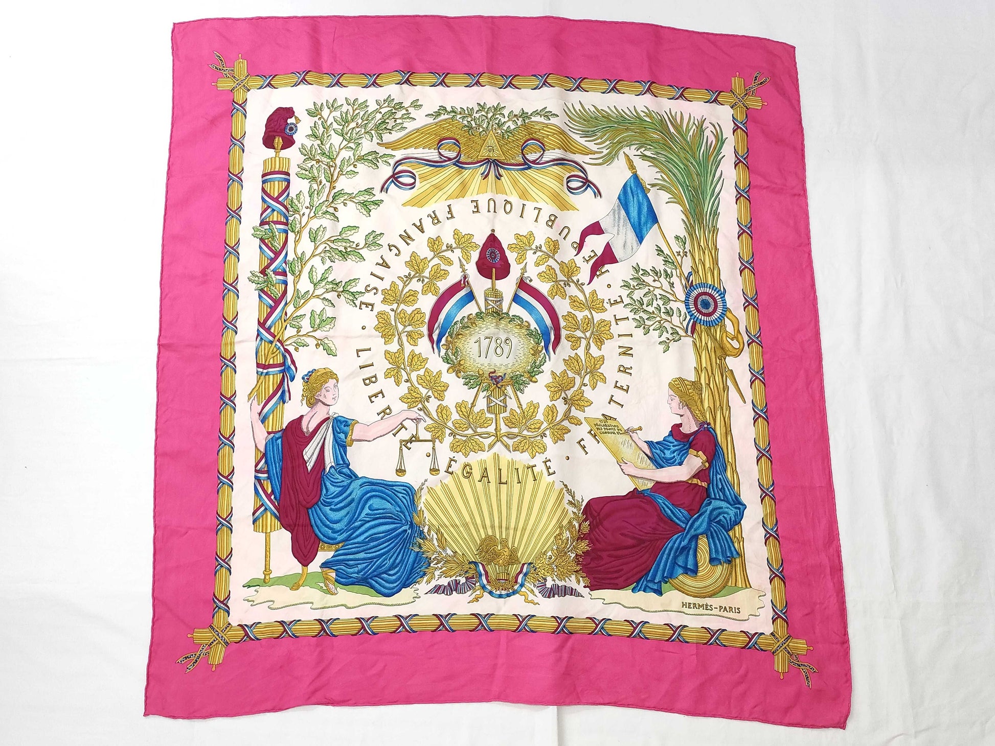 HERMES Carre Hermes Carre 90 French Revolution Silk Scarf Pink Scarf