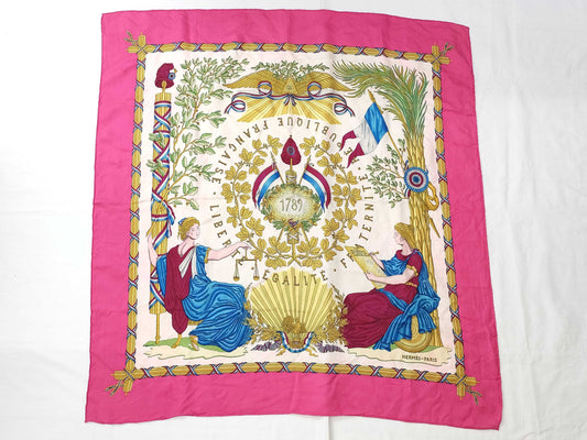 HERMES Carre Hermes Carre 90 French Revolution Silk Scarf Pink Scarf