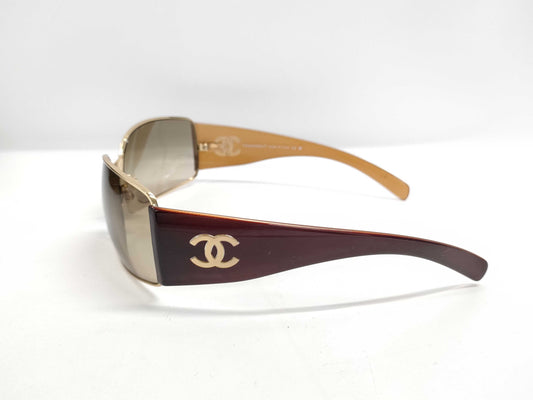 CHANEL Coco Mark Metal and Plastic 4115 Gold and Brown Sunglasses
