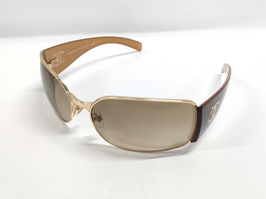 CHANEL Coco Mark Metal and Plastic 4115 Gold and Brown Sunglasses