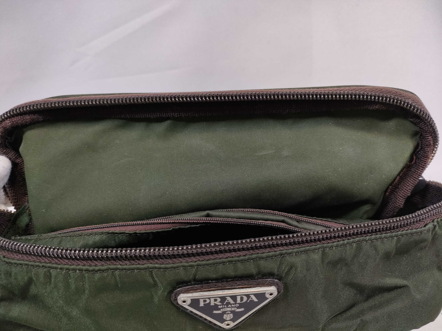 PRADA Nylon Prada Tessuto Pouch Khaki Pouch