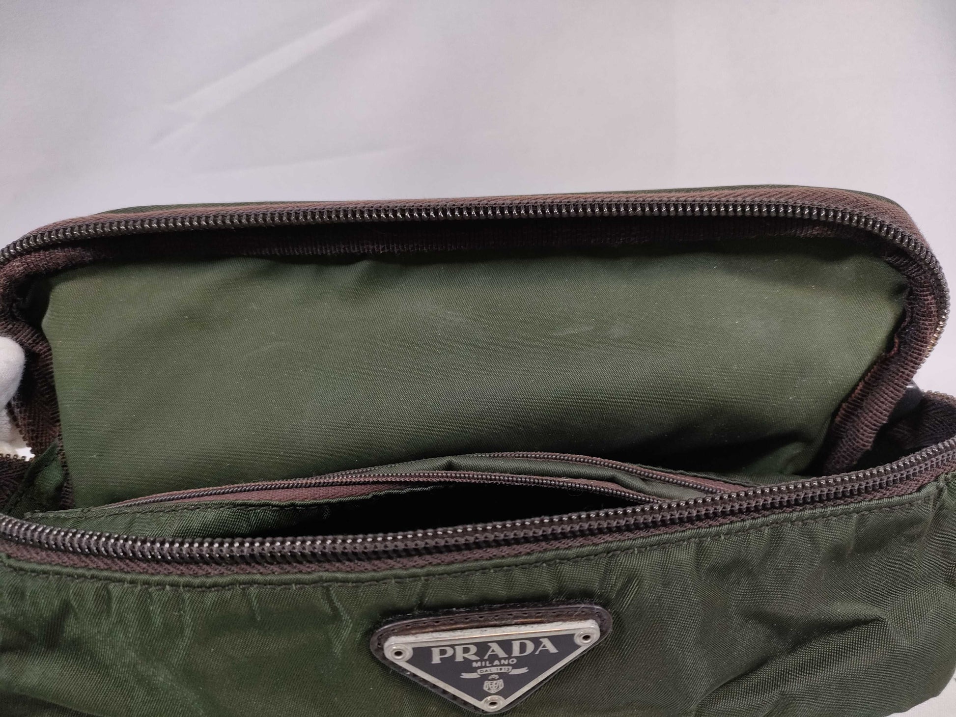 PRADA Nylon Prada Tessuto Pouch Khaki Pouch