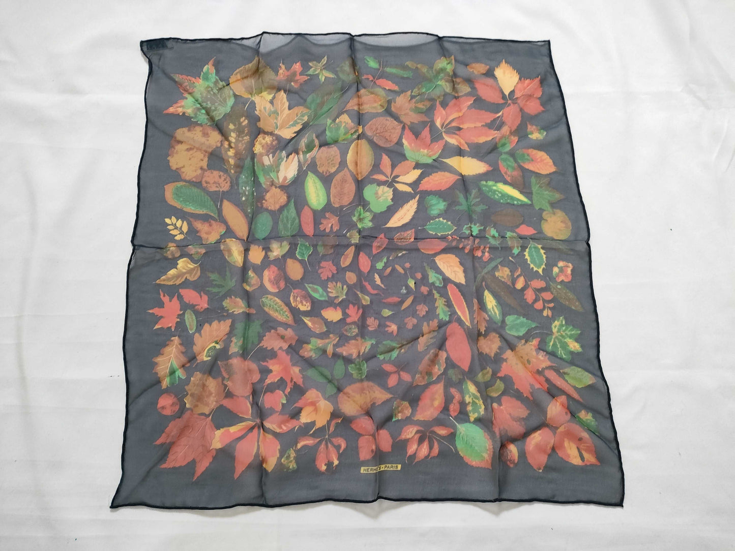 HERMES Carre Hermes Petit Carre Tourbillon Silk Scarf Navy x Brown Other Accessories