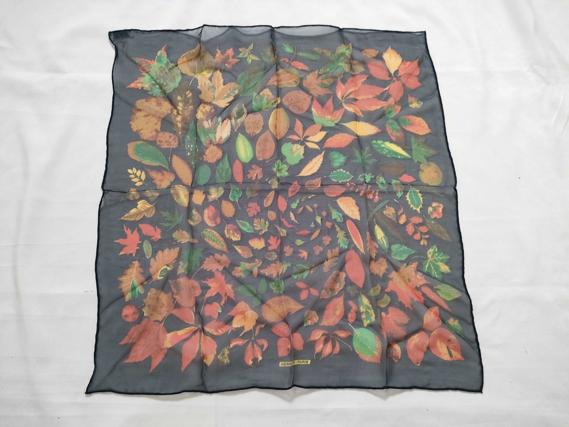 HERMES Carre Hermes Petit Carre Tourbillon Silk Scarf Navy x Brown Other Accessories