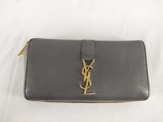 SAINT LAURENT Yves Saint Laurent Leather Long Wallet Grey Wallet