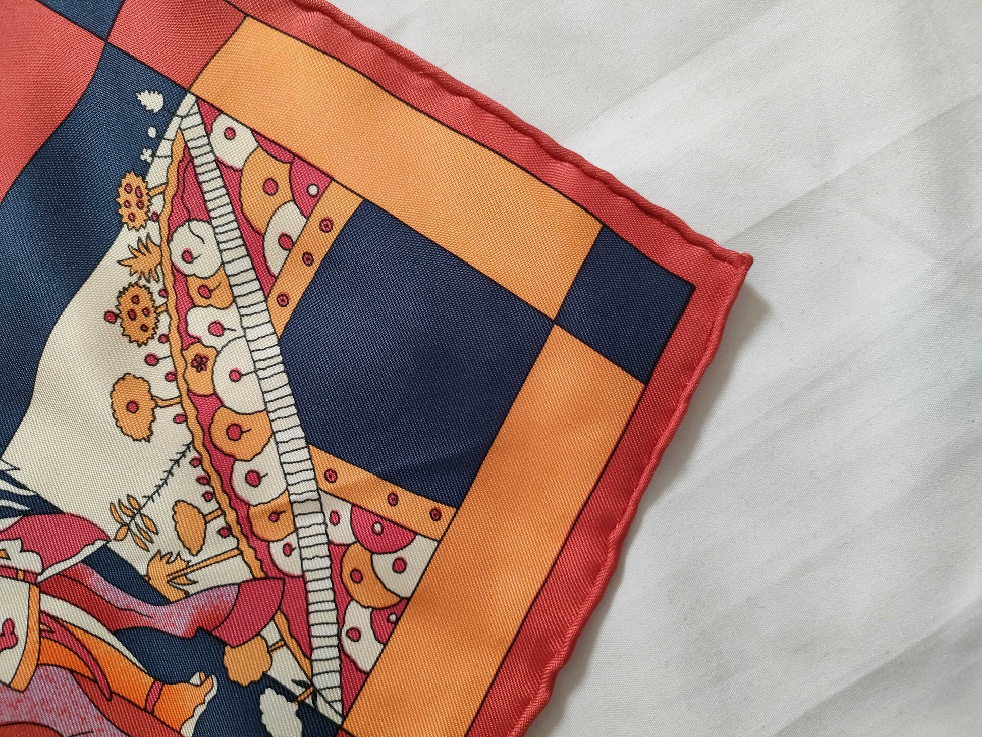 HERMES Carre Hermes Carre 90 Dazzling Indian Silk Scarf Orange x Navy Other Accessories