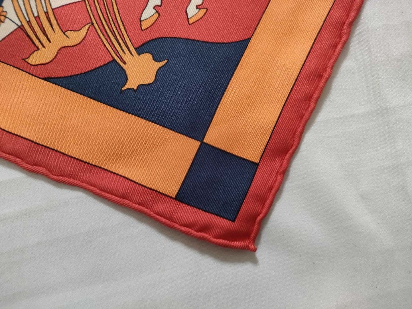 HERMES Carre Hermes Carre 90 Dazzling Indian Silk Scarf Orange x Navy Other Accessories