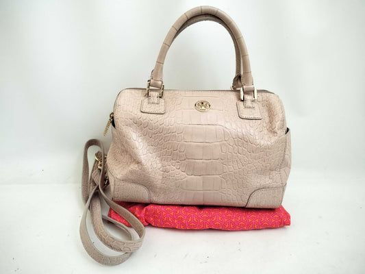 Tory Burch Leather 2-Way Handbag Pink Beige Handbag