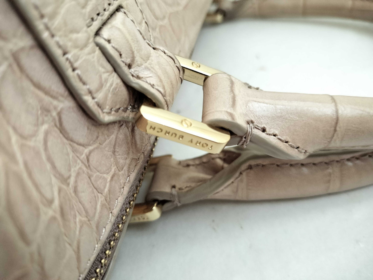 Tory Burch Leather 2-Way Handbag Pink Beige Handbag