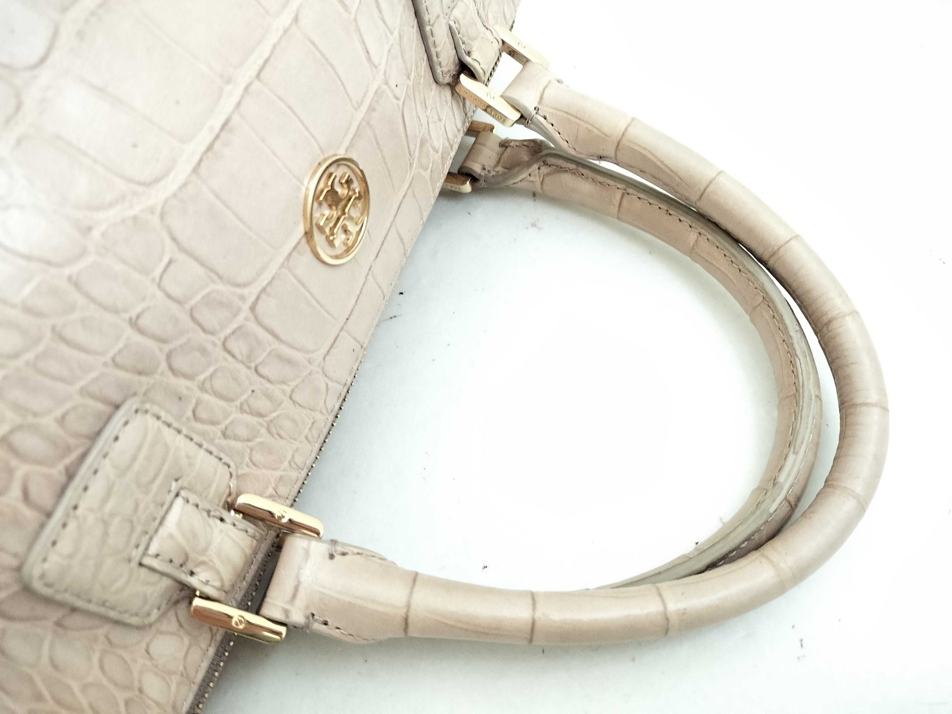 Tory Burch Leather 2-Way Handbag Pink Beige Handbag