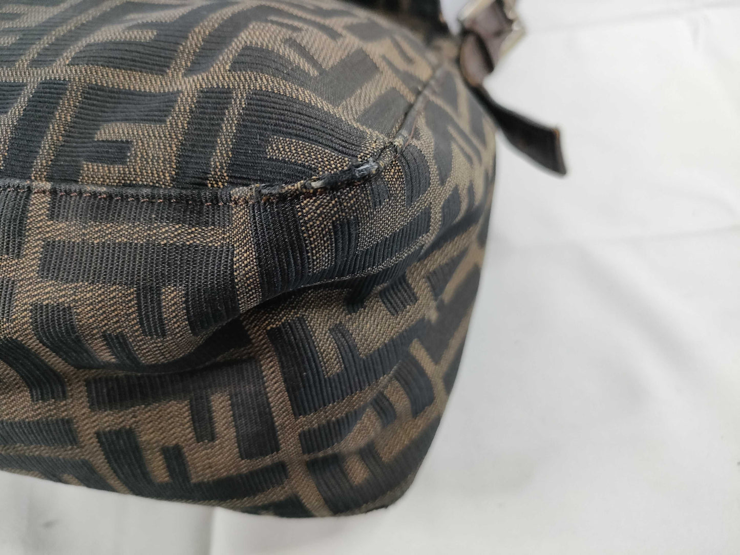 FENDI Zucca Fendi Zucca Mamma Bucket Nylon Canvas One Shoulder Bag Khaki x Black Shoulder Bag