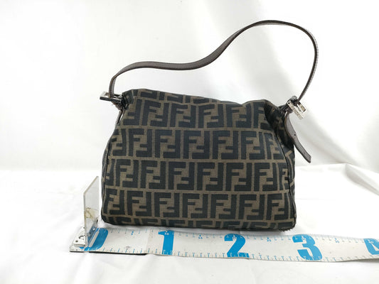 FENDI Zucca Fendi Zucca Mamma Bucket Nylon Canvas One Shoulder Bag Khaki x Black Shoulder Bag