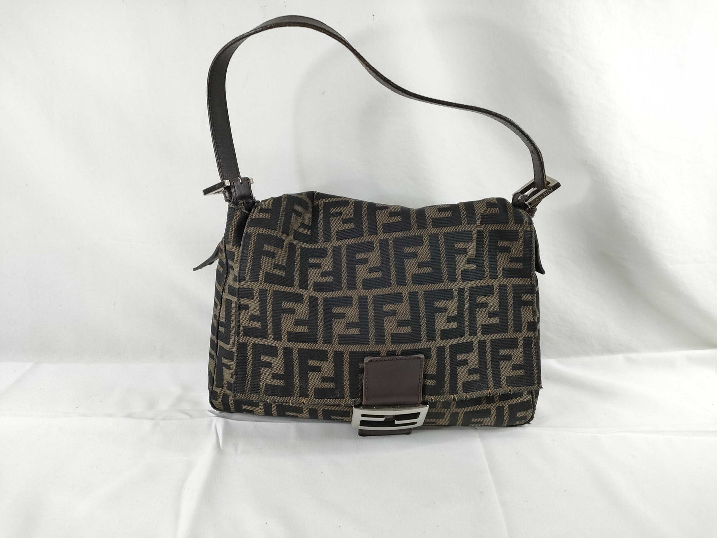 FENDI Zucca Fendi Zucca Mamma Bucket Nylon Canvas One Shoulder Bag Khaki x Black Shoulder Bag