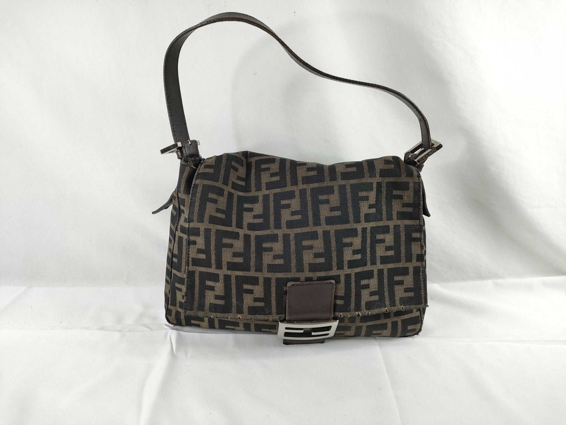 FENDI Zucca Fendi Zucca Mamma Bucket Nylon Canvas One Shoulder Bag Khaki x Black Shoulder Bag