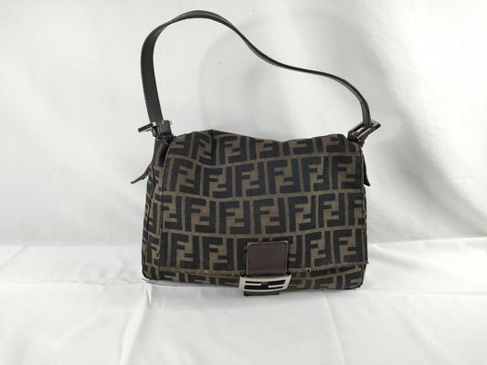 FENDI Zucca Fendi Zucca Mamma Bucket Nylon Canvas One Shoulder Bag Khaki x Black Shoulder Bag