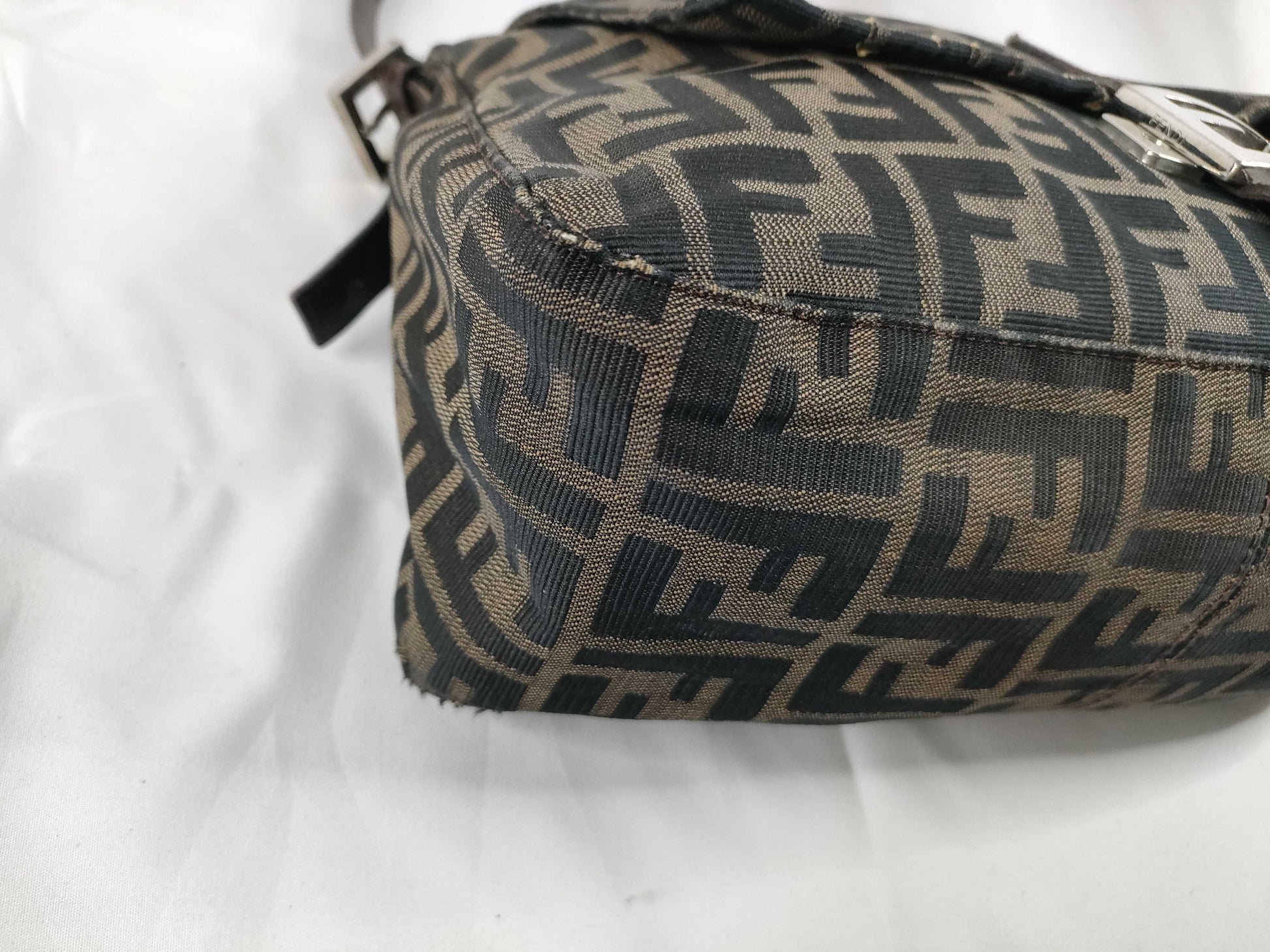 FENDI Zucca Fendi Zucca Mamma Bucket Nylon Canvas One Shoulder Bag Khaki x Black Shoulder Bag