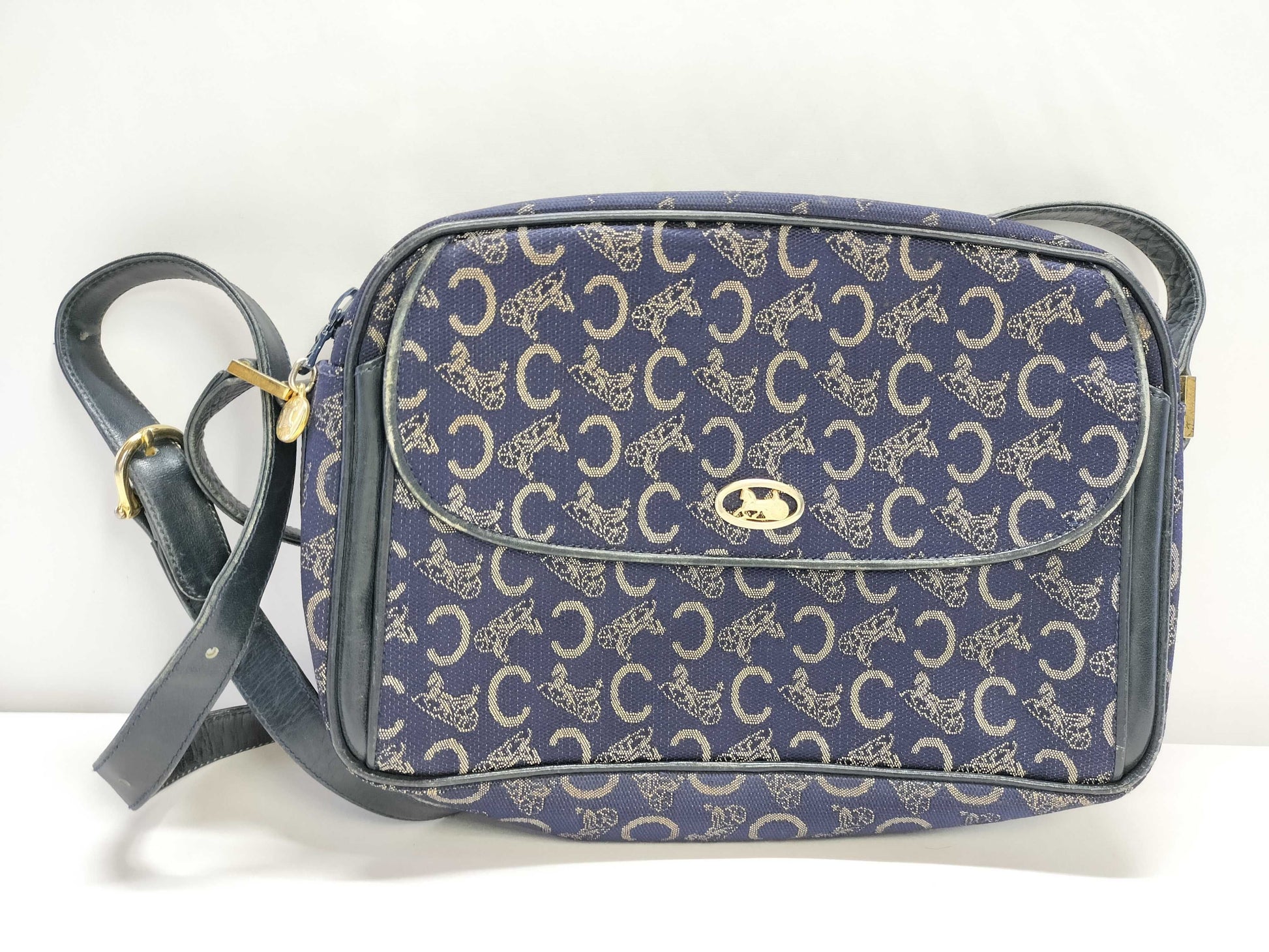 CELINE Celine Macadam Canvas x Leather Shoulder Bag M02 Navy Shoulder Bag