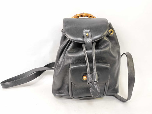 GUCCI Bamboo Gucci Bamboo Leather Backpack 003, 1705, 0030 Black Rucksack