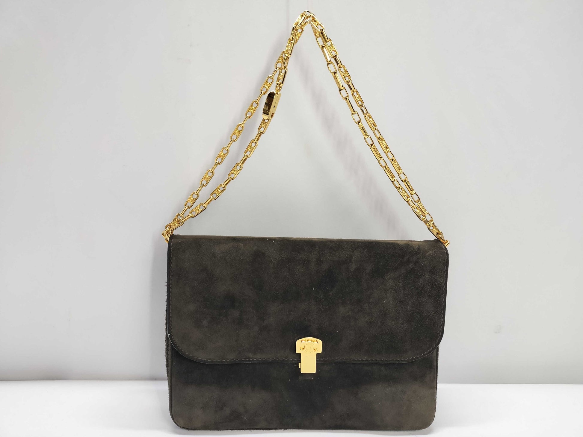 CELINE Suede Handbag Dark Brown Shoulder Bag