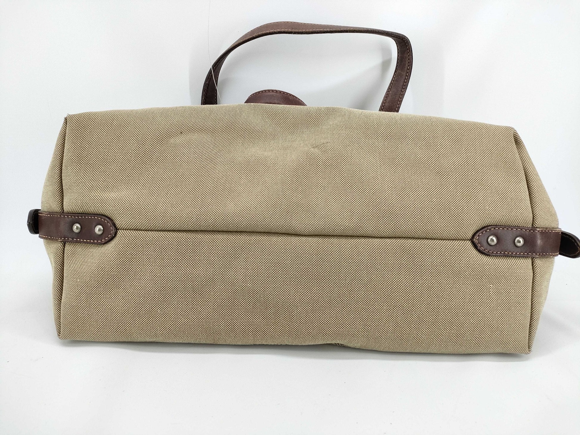 PRADA Canvas x Leather Handbag BR3461 Brown x Beige Handbag