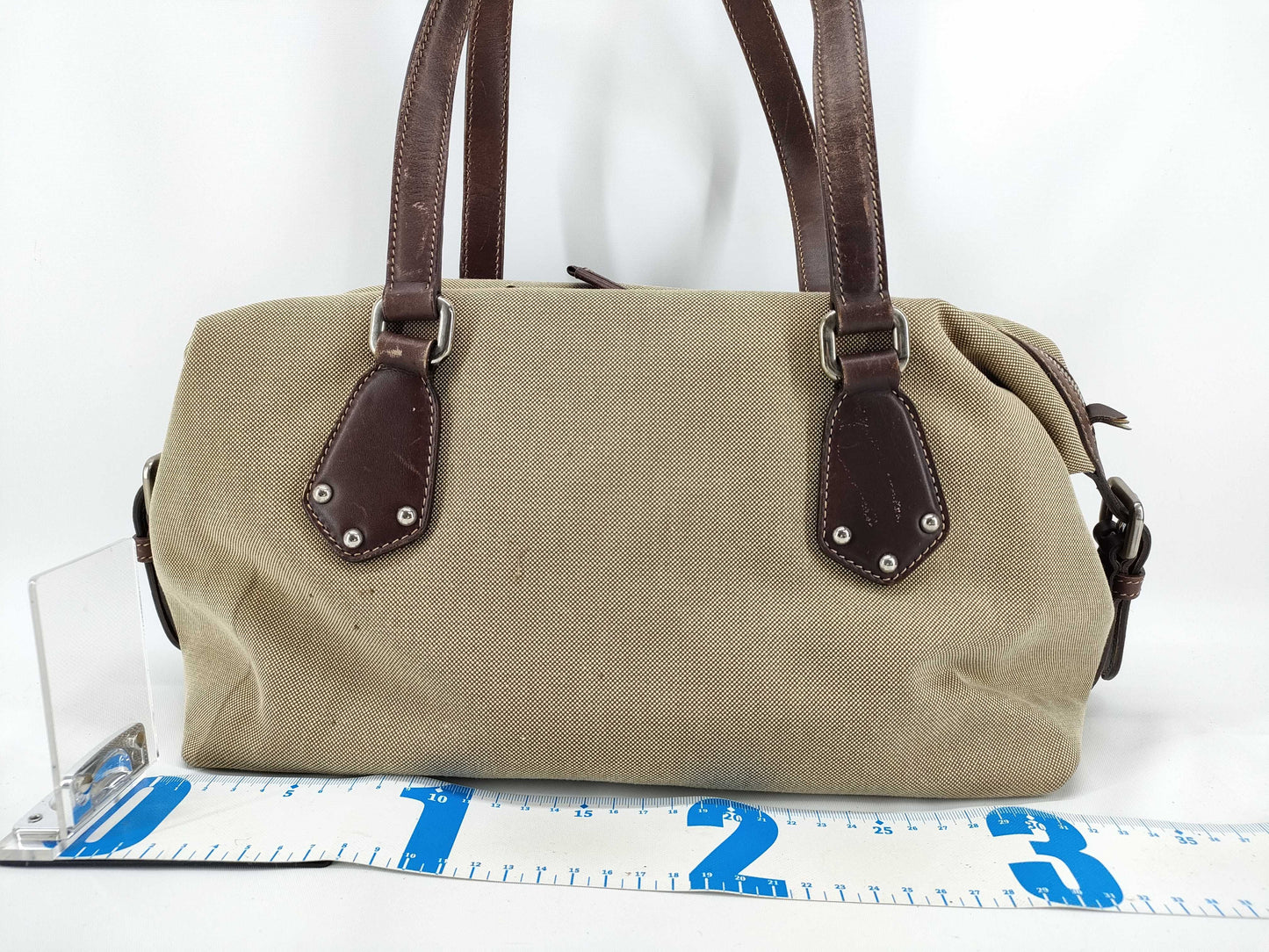 PRADA Canvas x Leather Handbag BR3461 Brown x Beige Handbag