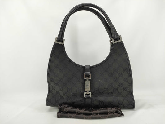 GUCCI Jackie Gucci Jackie GG Canvas Tote Bag 01719 214397 Black Shoulder Bag