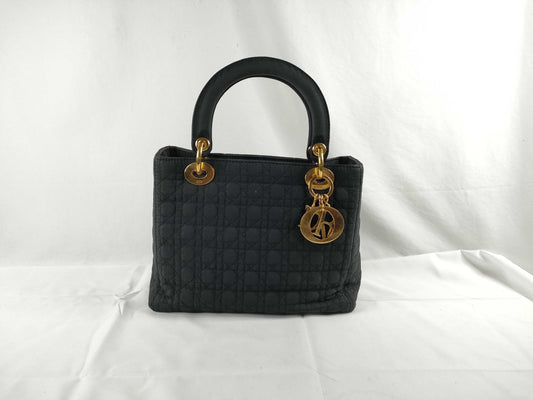 Dior Christian Dior Lady Dior Nylon Canvas Handbag RU0051 Black Handbag