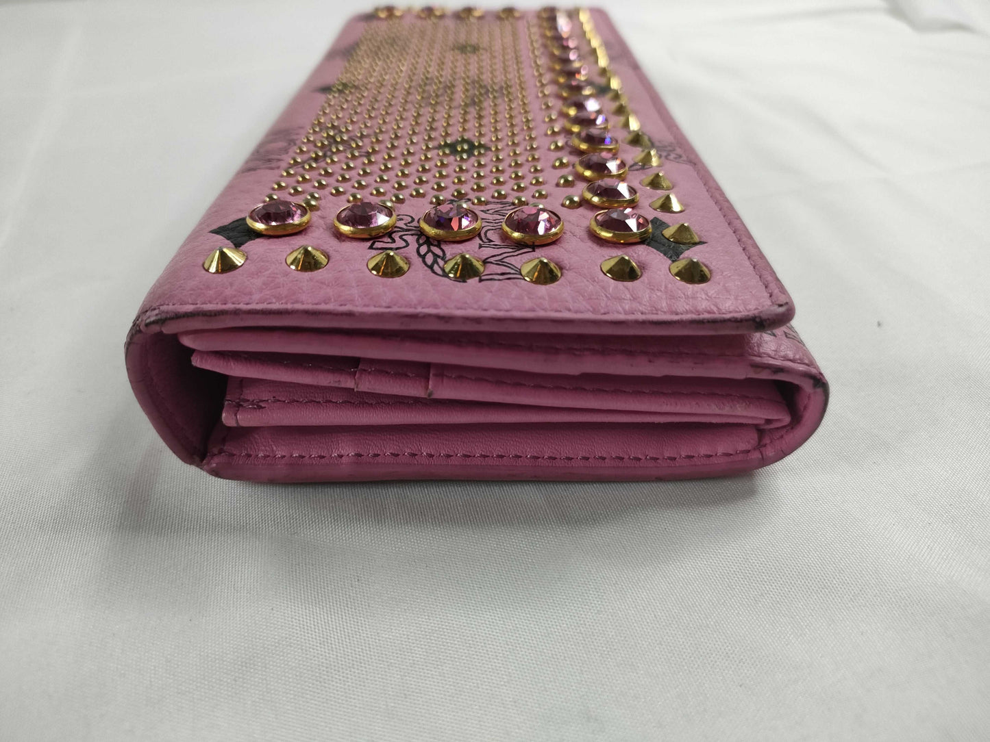 MCM MCM Visetos Studded Leather Long Wallet Pink Wallet